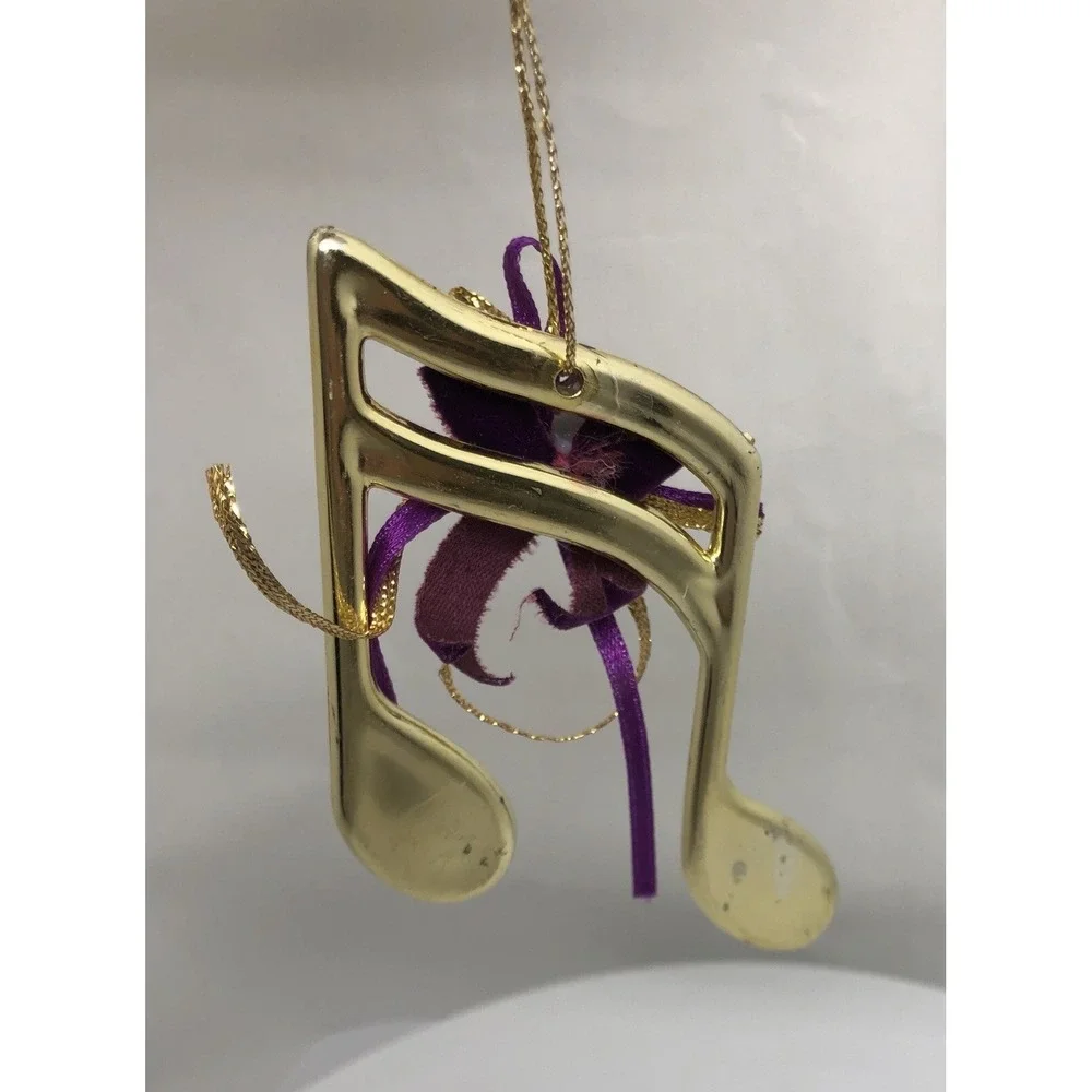 Music Note Christmas Ornament Bells Purple Ribbon 3.5